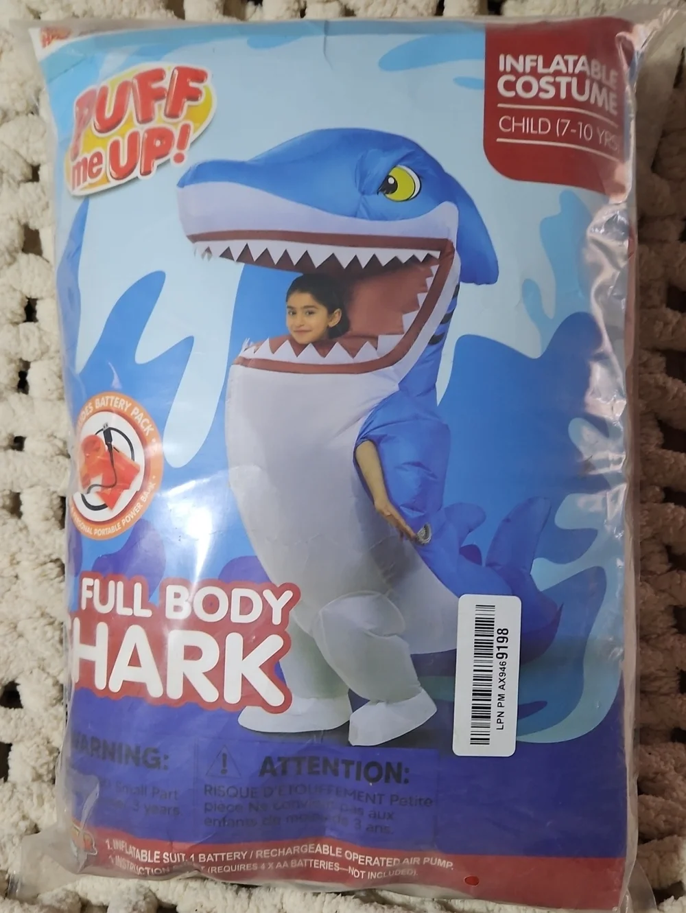 Spooktacular Creations Inflatable Shark Costume Kids New 7-10 Yrs Halloween
